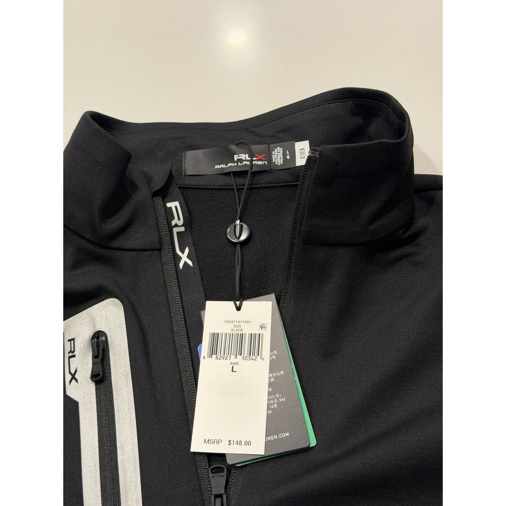 RLX Ralph Lauren Mens Quarter Zip Pullover Black Large Chest Zip Pocket NWT - Picture 11 of 13